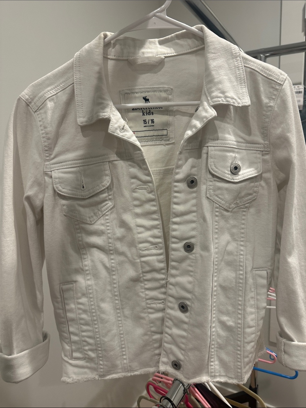 abercrombie kids White Denim Jacket with Button Front